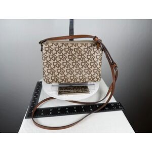 DKNY Monogram Canvas Crossbody Bag Brown Beige Logo